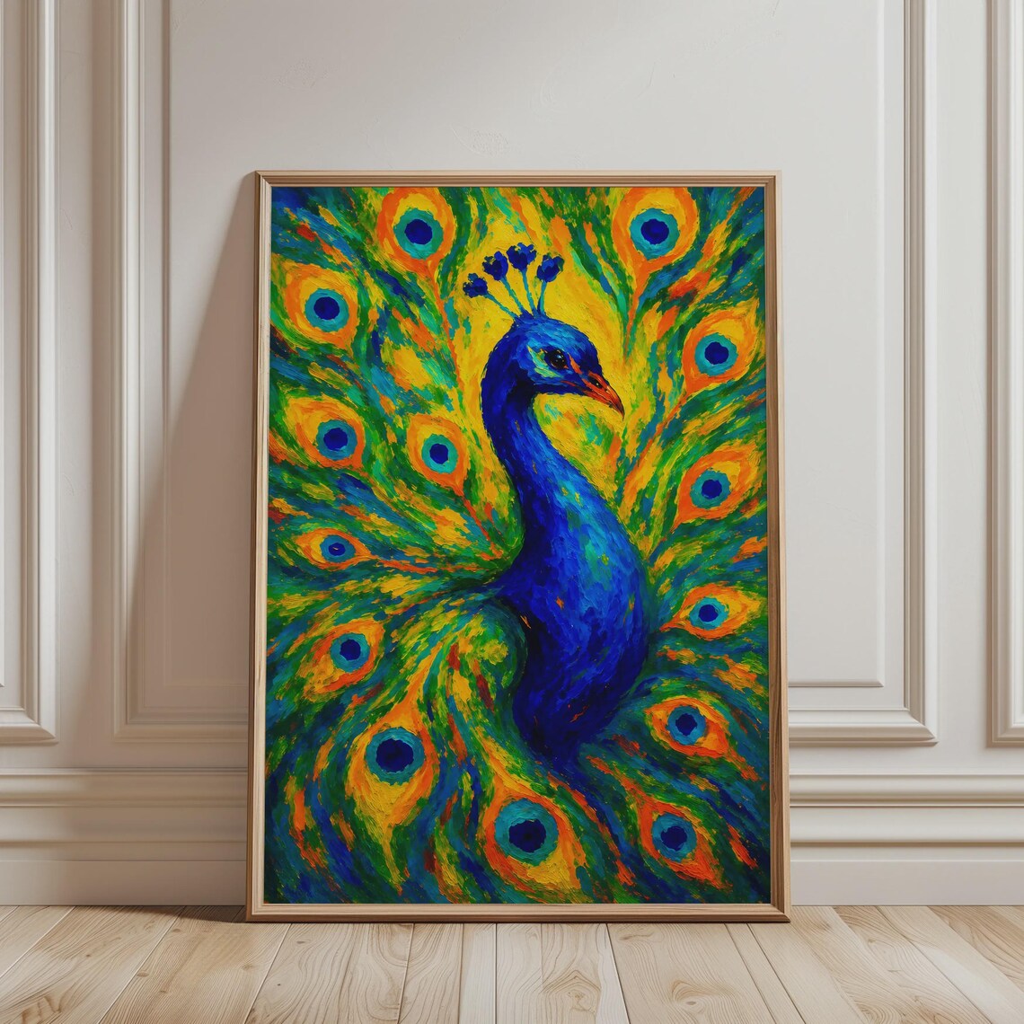 Colorful Peacock Vibrant Fanned Tail Impressionist Animal Art Poster