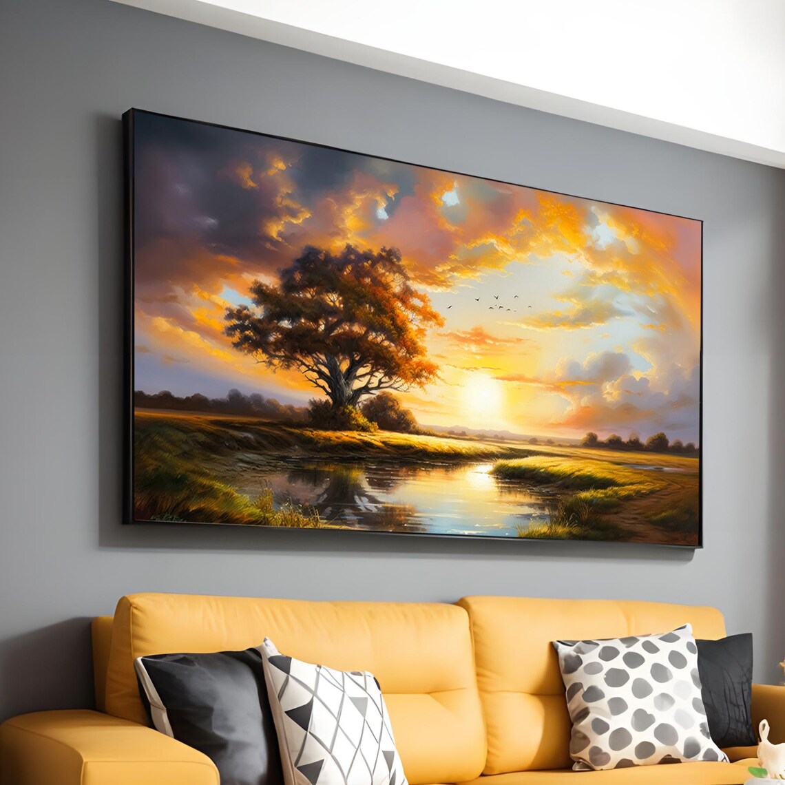 Sunset Landscape, Peaceful Tree By The River - Image 5