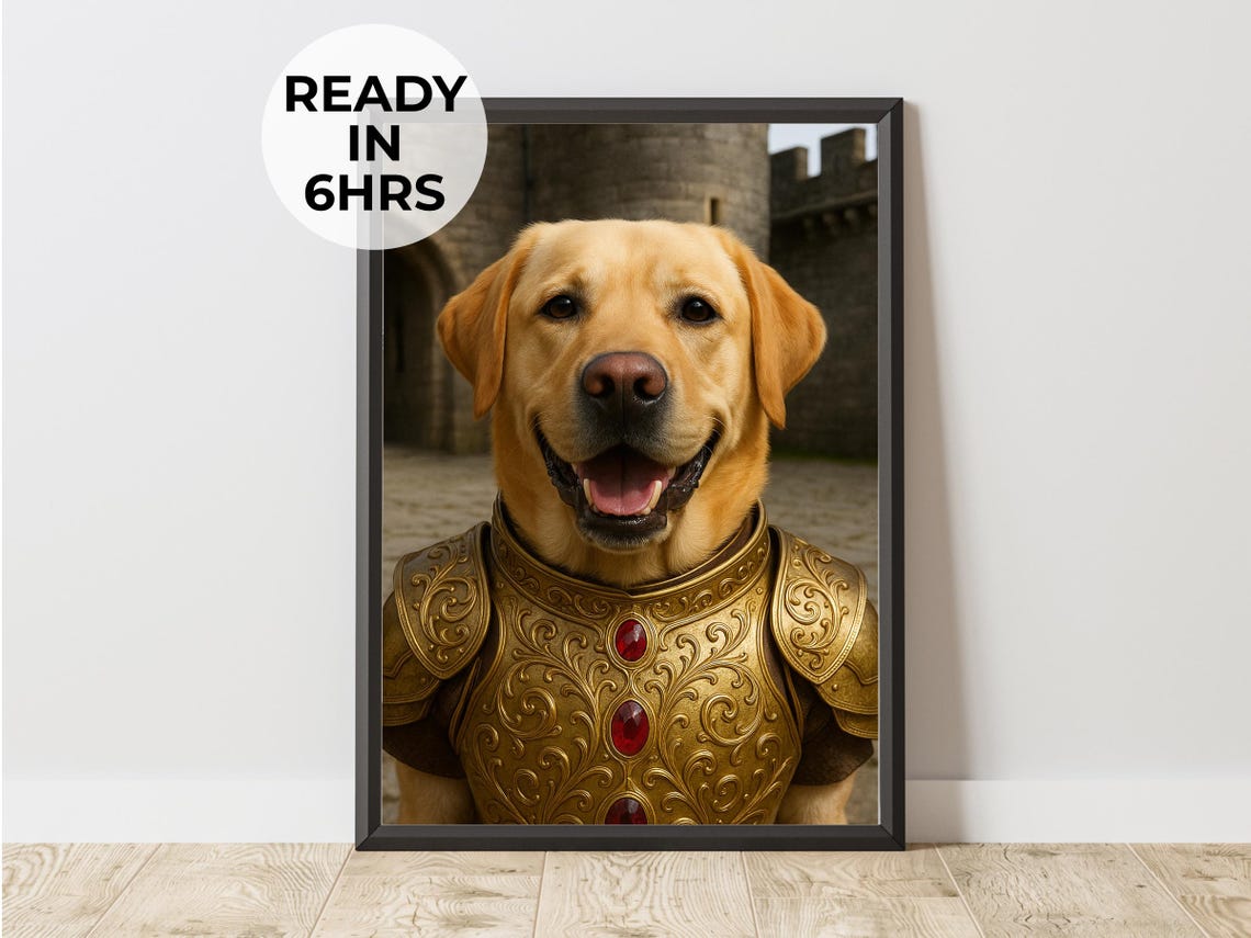 Labrador Retriever Gold Armor Knight Castle Hero Dog Portrait Poster