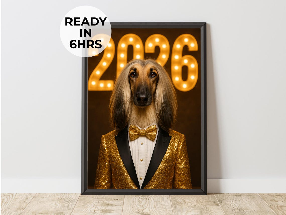 Custom Sequin Pet Portrait Gold Suit New Year Gift