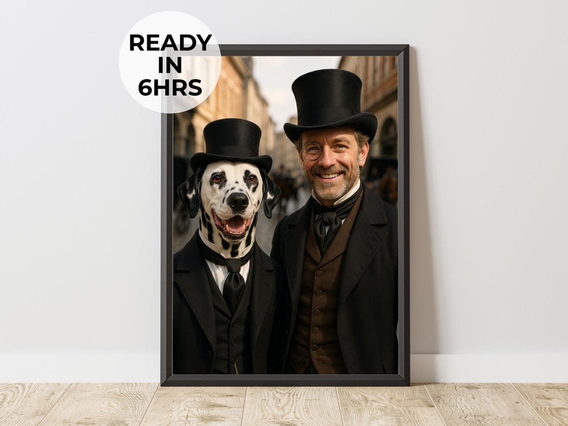 Victorian Gentleman Dalmatian Pet Portrait With Top Hat Wall Poster