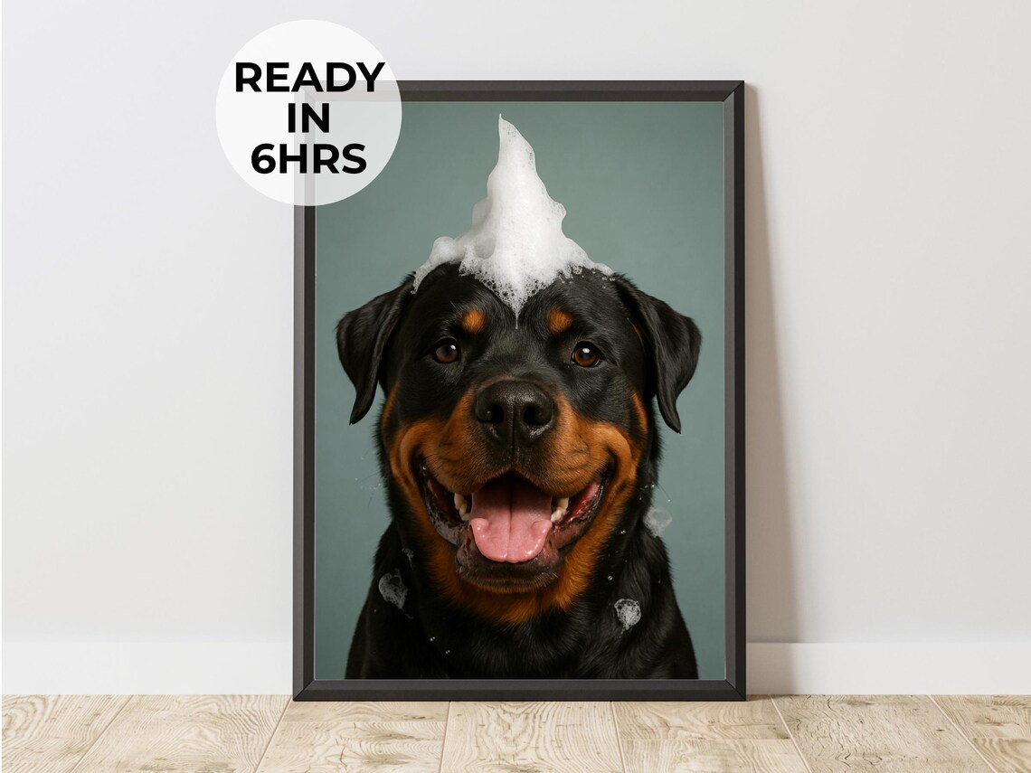 Funny Shampoo Pet Portrait, Bath Time Art Print