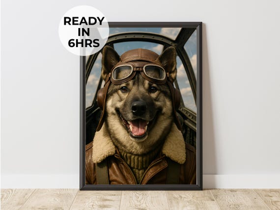 Pilot Pet Portrait Funny Aviator Dog Coworker Gift