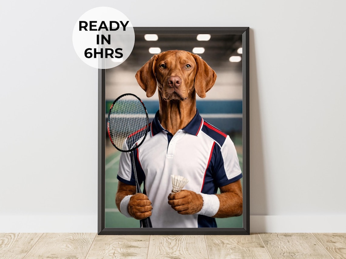 Custom Badminton Pet Portrait, Athlete Dog Art Print