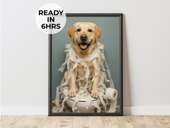 Funny Mischief Pet Portrait Toilet Paper Disaster Art Gift