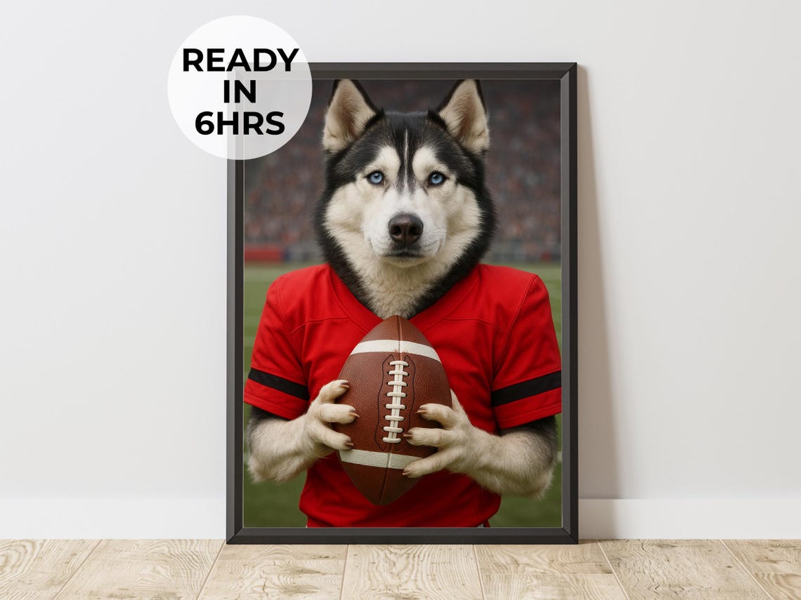 Siberian Husky Football Quarterback Red Jersey Game Day Poster