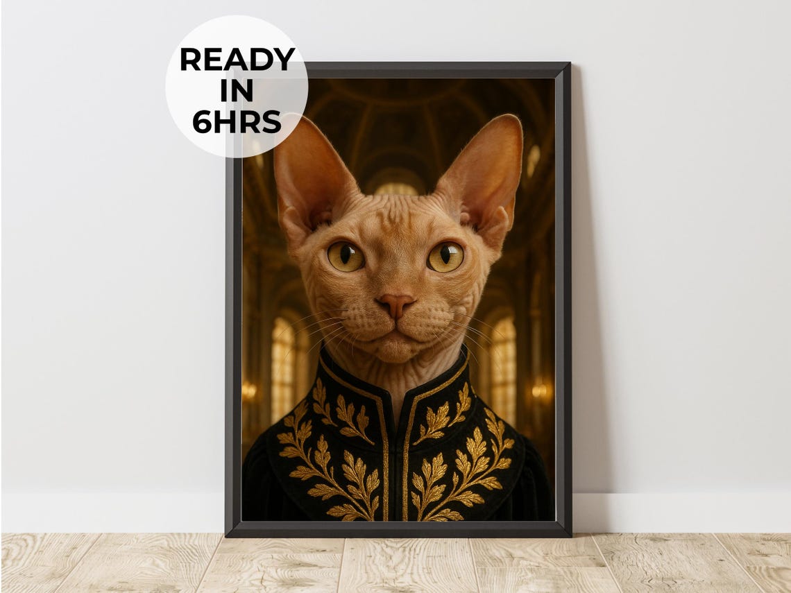 Sphynx Cat Military Officer Uniform Funny Royal Pet Portrait Print