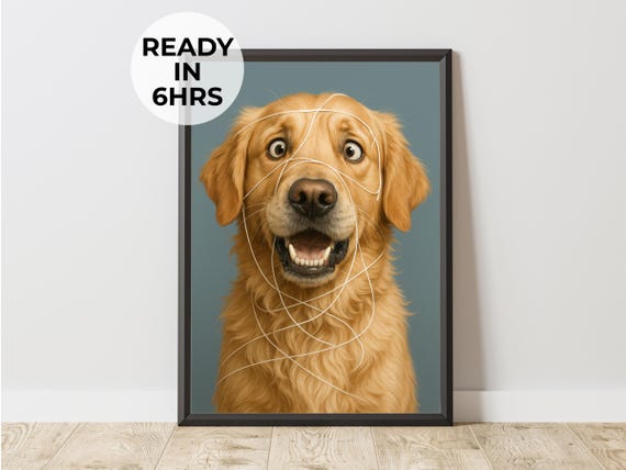 Custom Flossing Pet Portrait Funny Dental Dog Art Bathroom Decor