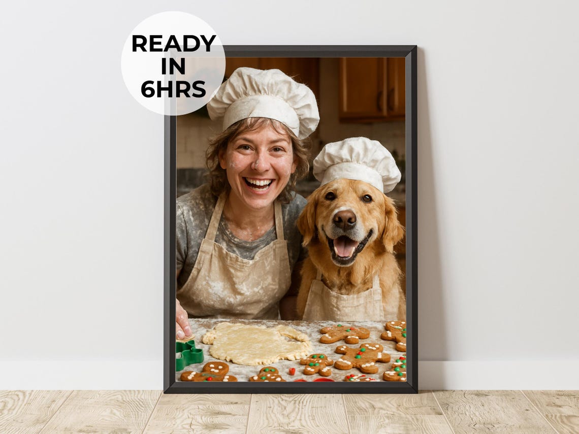 Custom Baker Pet Portrait Chef Hat Dog Gingerbread Kitchen Poster