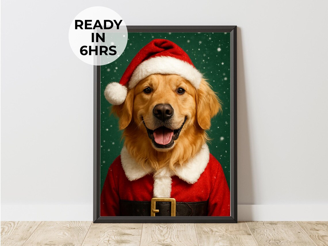 Custom Santa Pet Portrait, Christmas Art Gift