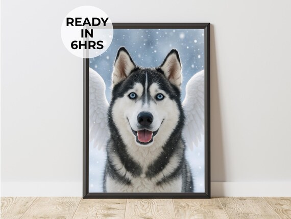 Christmas Pet Portrait Angel Dog Print From Photo Gift For Cat Lovers
