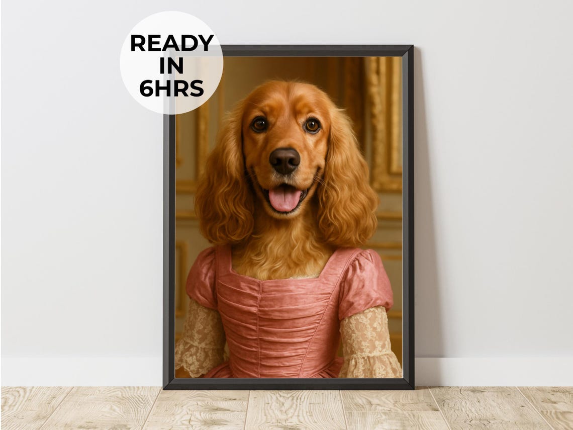 Cocker Spaniel in Pink Victorian Gown Funny Dog Portrait Poster