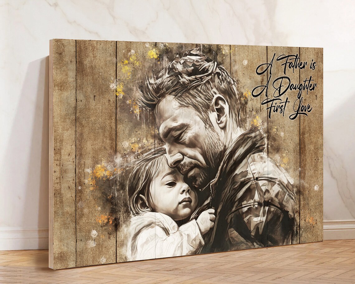 Father and Son Watercolor Portrait Loving Quote Rustic Wood Poster - Image 3