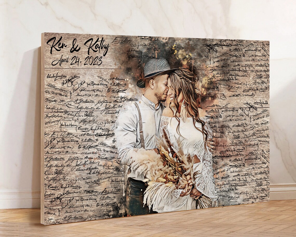 Wedding Guest Book Signature Board Couple Portrait Rustic Poster - Image 3