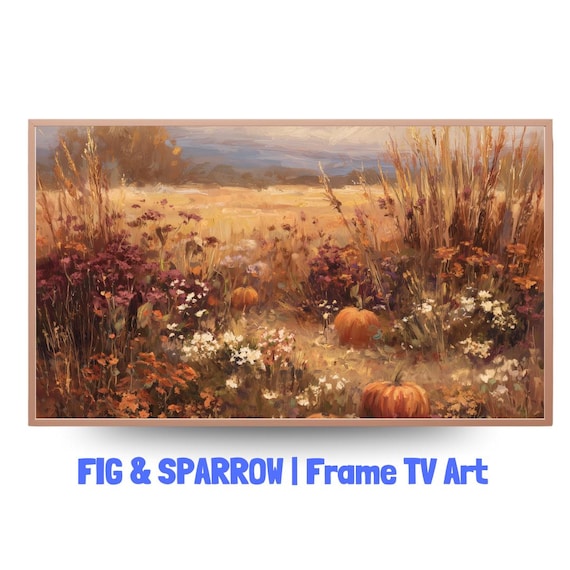 Autumn Pumpkin Field Frame Tv Art Rustic Fall Landscape