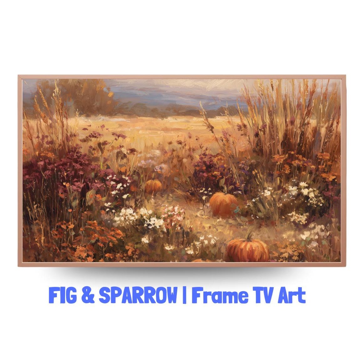 Autumn Pumpkin Field Golden Meadow Fall Harvest Landscape Wall Art