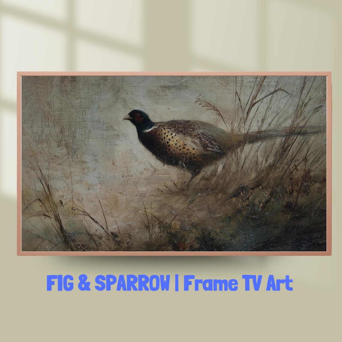Ring Necked Pheasant Vintage Bird Painting Tall Grass Frame TV Poster