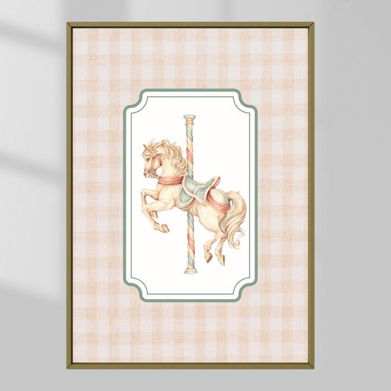 Vintage Carousel Horse Art Print Pastel Nursery Decor