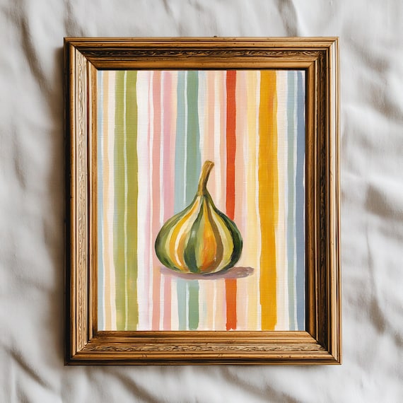 Colorful Striped Gourd Pastel Stripes Modern Fall Art Poster