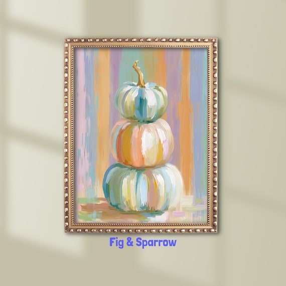 Pastel Pumpkin Wall Art Colorful Fall Modern Autumn