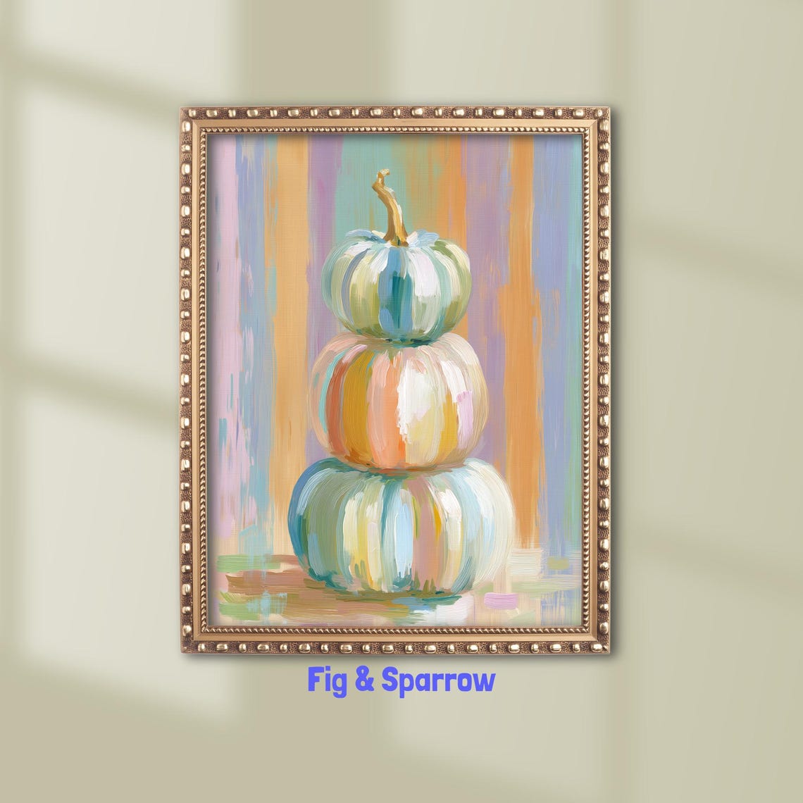 Pastel Stacked Pumpkins Colorful Modern Autumn Wall Art Decor