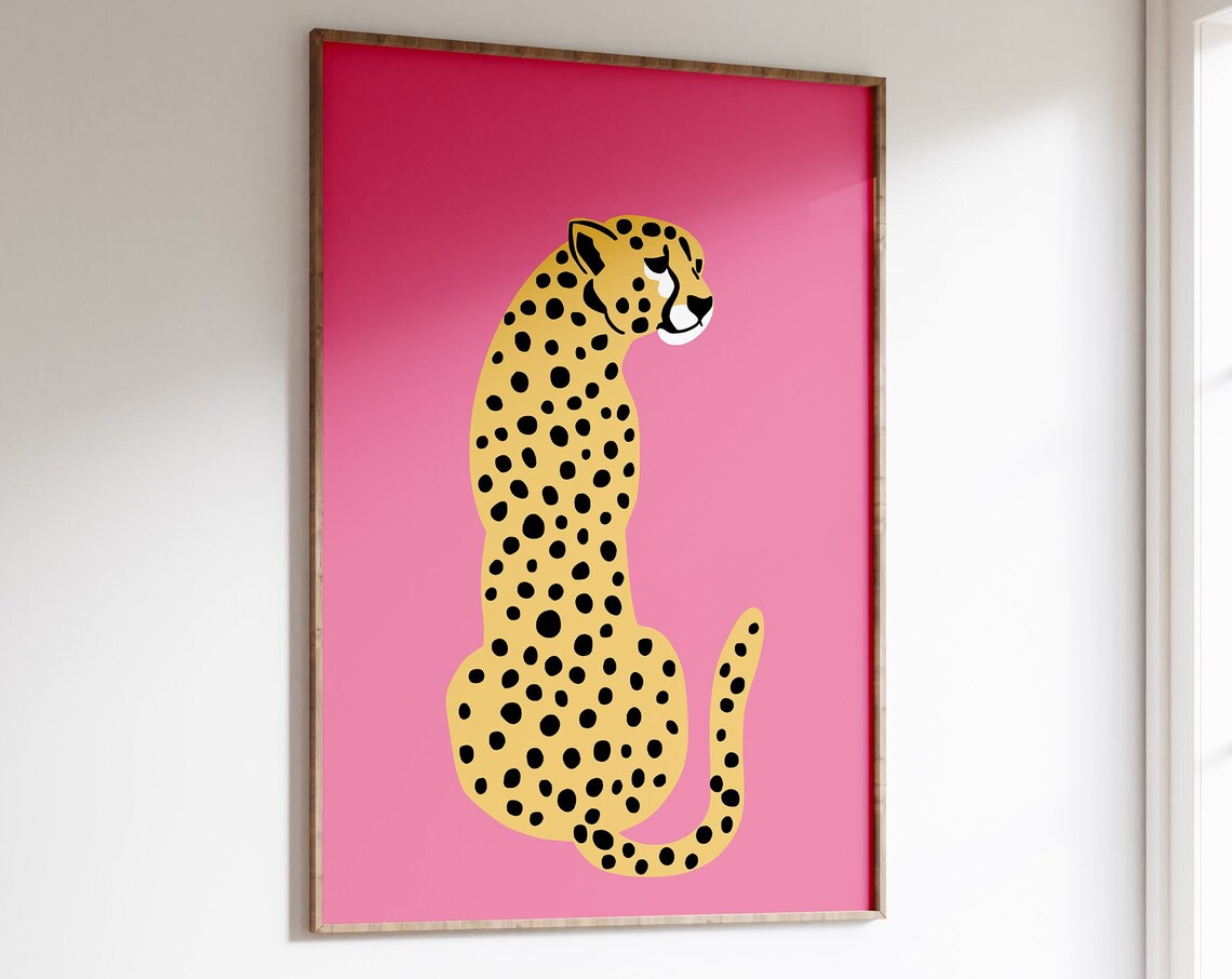 Cheetah Print Hot Pink Leopard Art Print, Boho Decor
