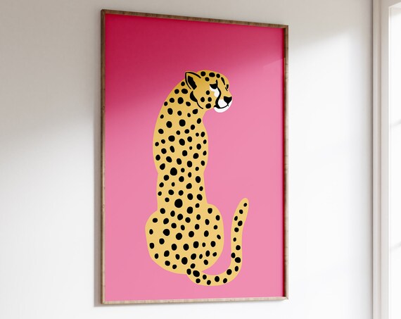 Cheetah Print Hot Pink Leopard Art Print, Boho Decor
