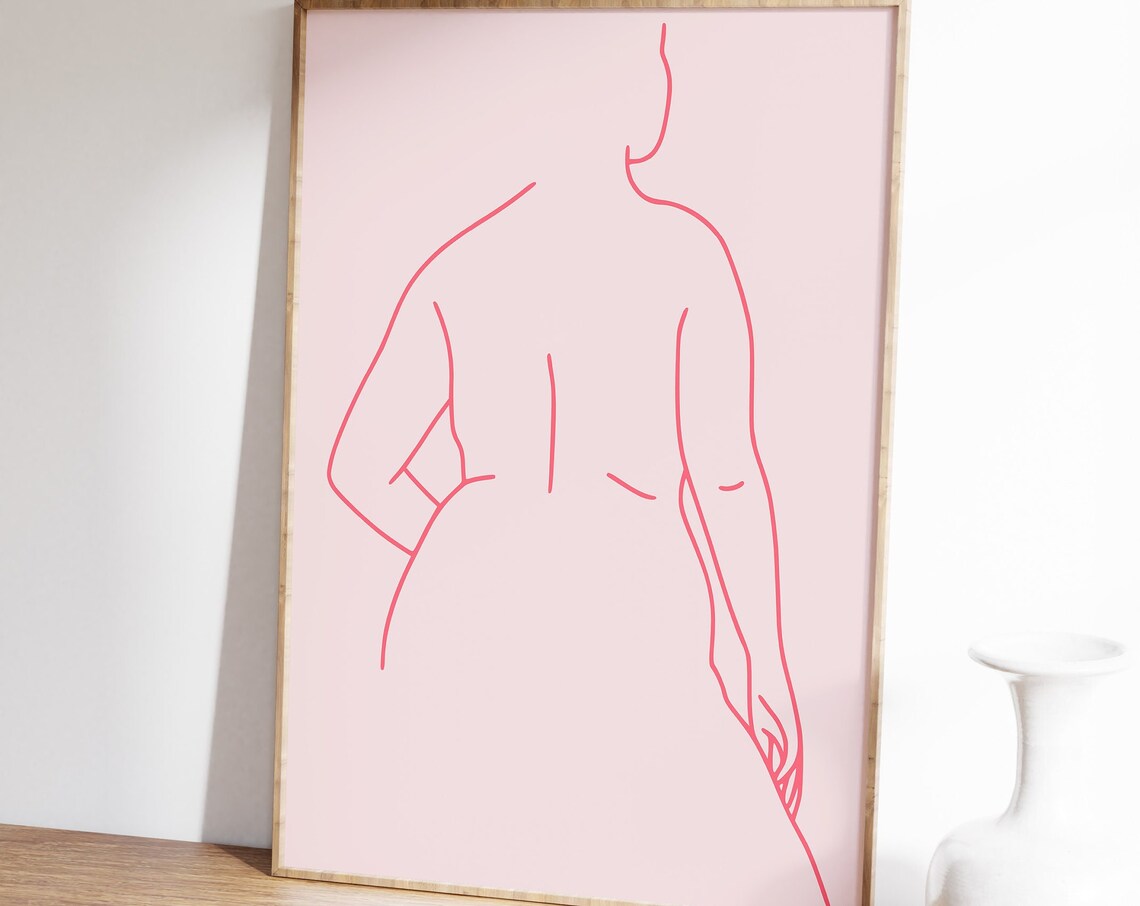 Woman Body Line Art Pink Minimalist Curvy Feminine Beauty Poster