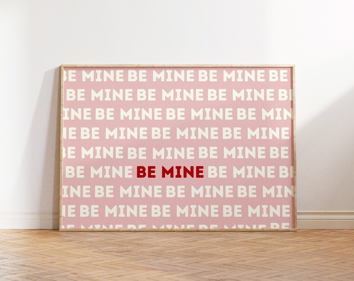 Be Mine Print, Pink And Red Romantic Wall Art