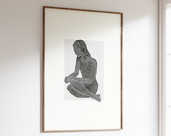Minimalist Seated Woman Silhouette Elegant Line Drawing Poster