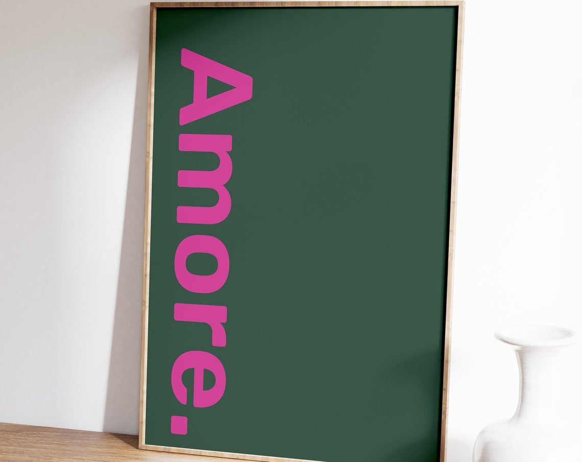 Amore Pink Green Bold Typography Love Quote Poster for Home Decor - Image 3