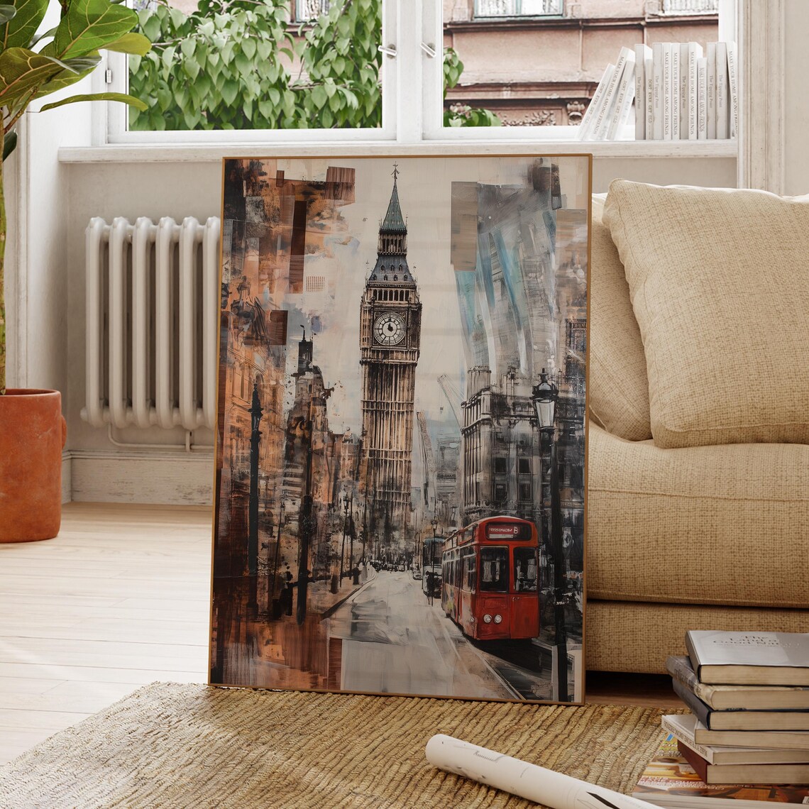 Abstract London Big Ben Red Bus Expressive Cityscape Art Poster