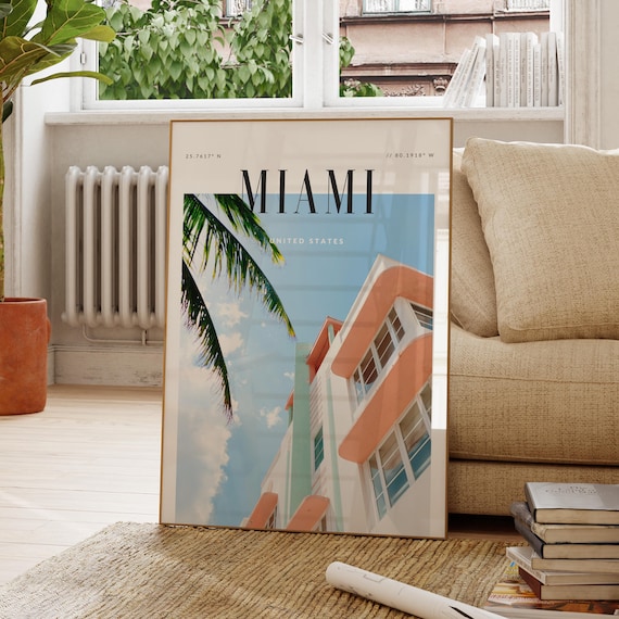 Miami Art Deco Architecture Colorful Vintage Florida Travel Poster