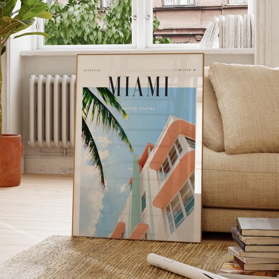 Miami United States Modern Travel Wall Art Design Color Print Wanderlust Decor Home Office Lover Gift