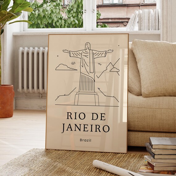 Rio De Janeiro Brazil Minimal Christ The Redeemer Line Art Travel Poster
