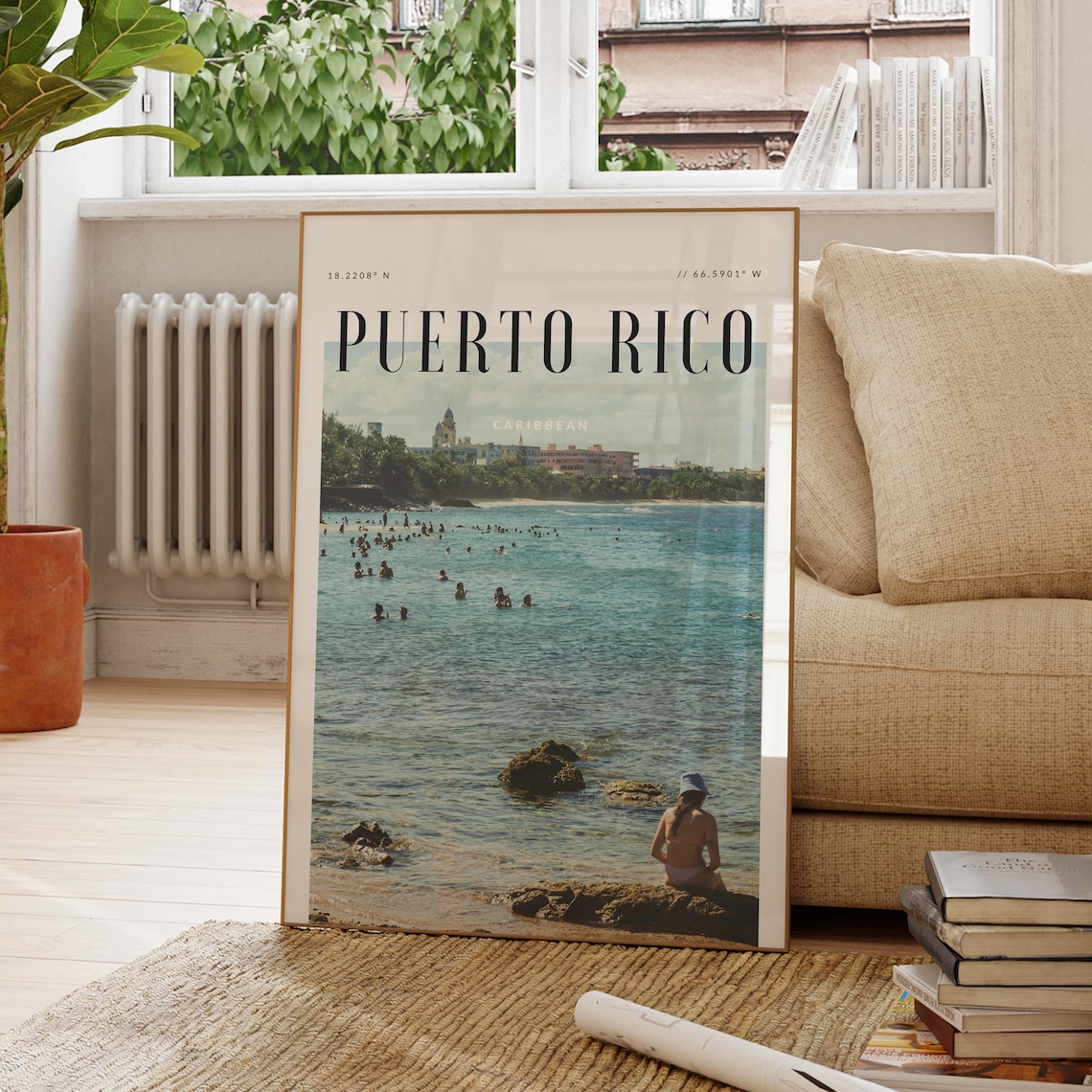 Puerto Rico Caribbean Modern Travel Poster, Wanderlust