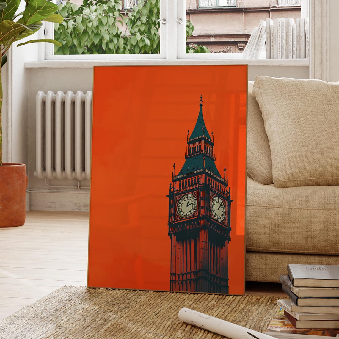 Big Ben London Bold Orange Pop Art Clock Tower Graphic Poster