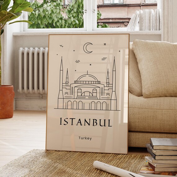 Istanbul Turkey Minimal Mosque Line Art With Crescent Moon Travel Poster