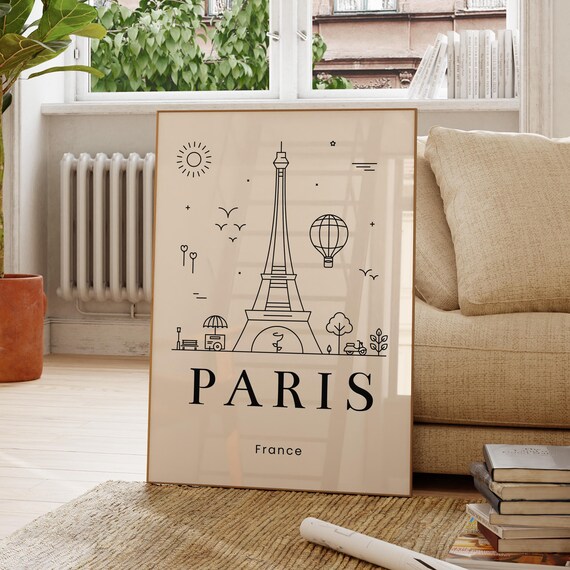 Paris Eiffel Tower Line Art Minimalist French Landmark Travel Poster