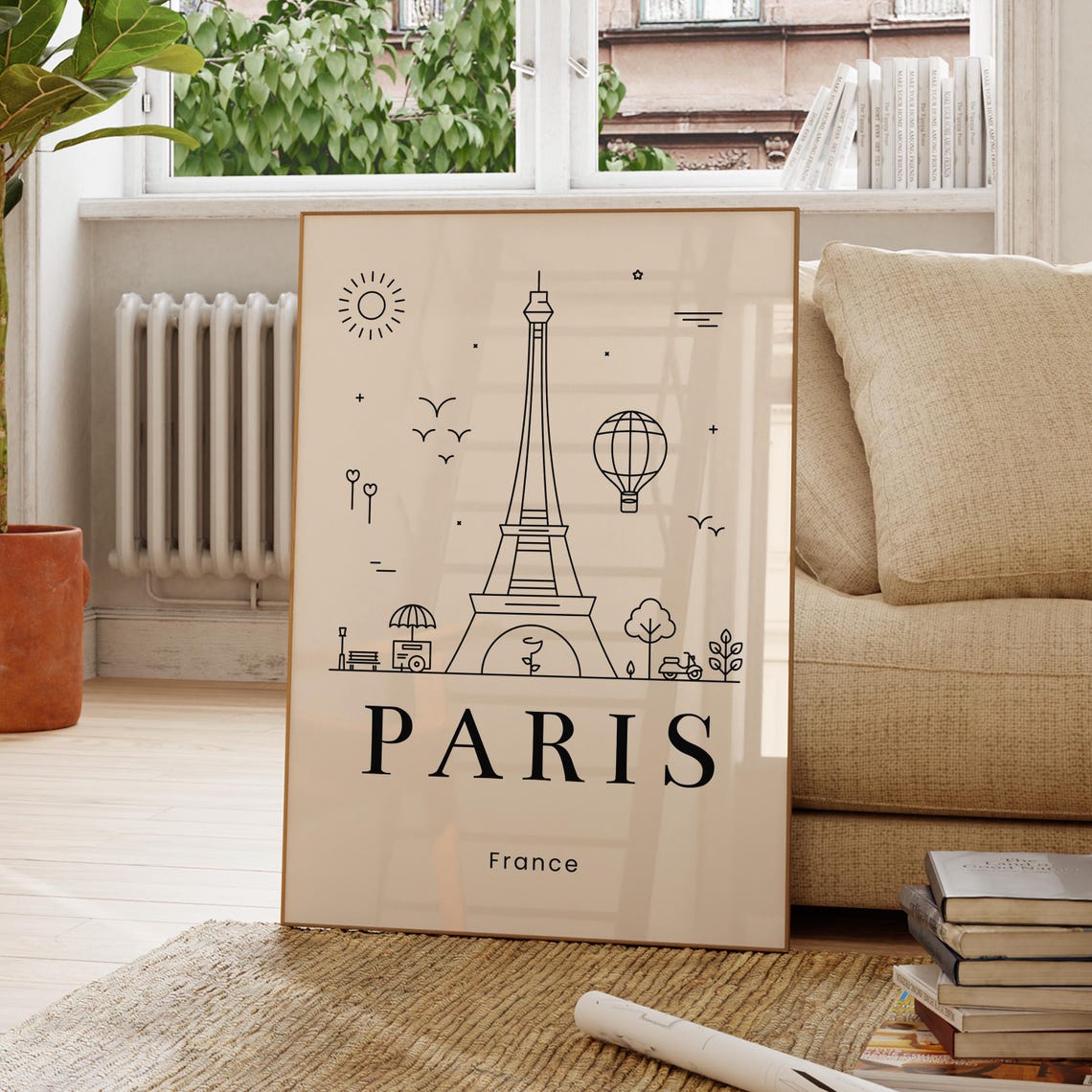 Paris Eiffel Tower Line Art Minimalist French Landmark Travel Poster