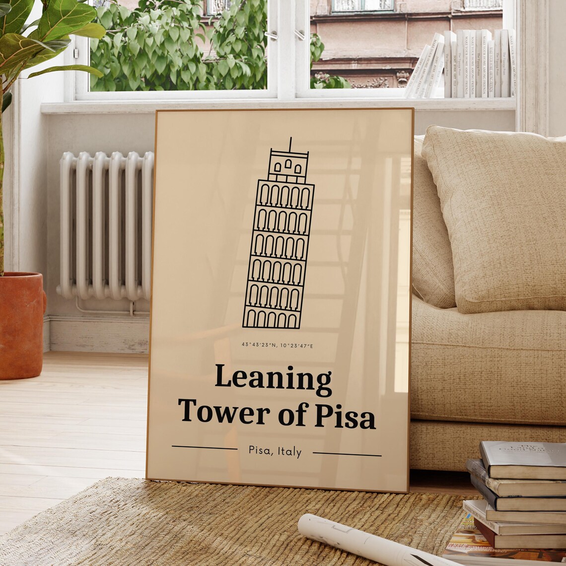 Leaning Tower Of Pisa Travel Poster Italy Minimal Outline Art Gift For Friend Bedroom Kitchen Living Room Europe