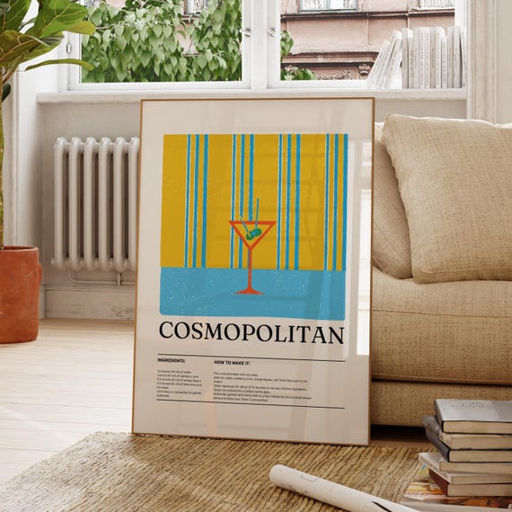 Cosmopolitan Cocktail Recipe Retro Martini Bar Decor Wall Poster