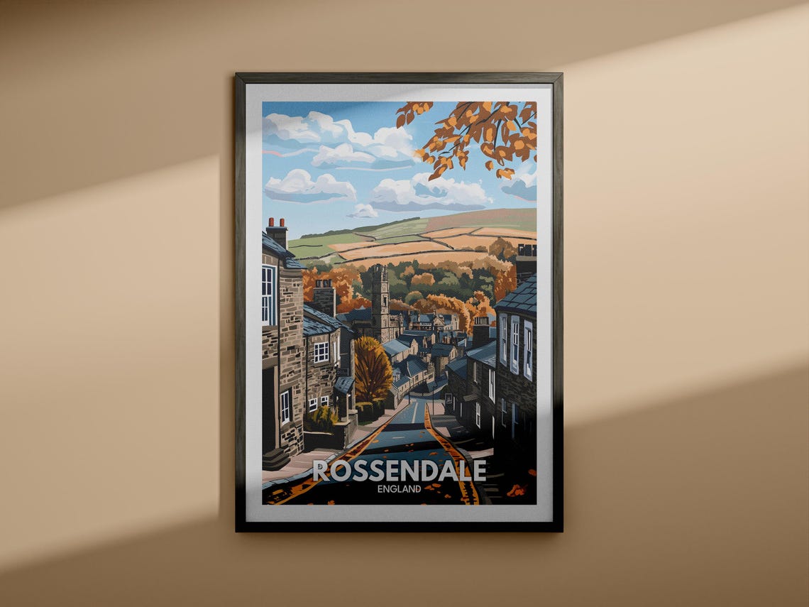 Rossendale Travel Print England Rossendale Travel Poster England Travel Poster United Kingdom Wall Art British Art Decor - Image 3