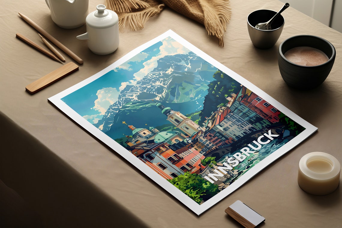 Innsbruck Travel Print Austria Innsbruck Travel Poster Austria Travel Poster Austria Cityscape Wall Art Unique City Art Decor - Image 3