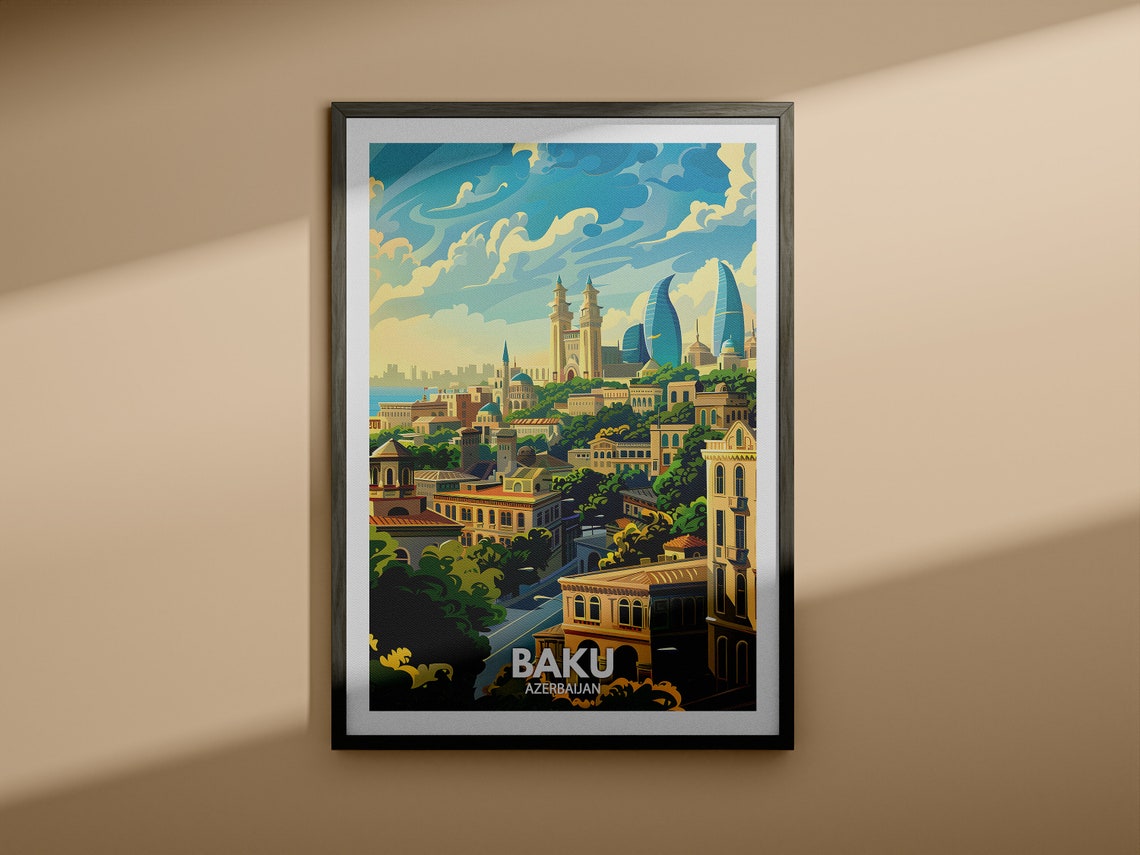 Baku Art Print Azerbaijan Baku Poster Azerbaijan Travel Poster Azerbaijan Cityscape Wall Unique City Decor - Image 3