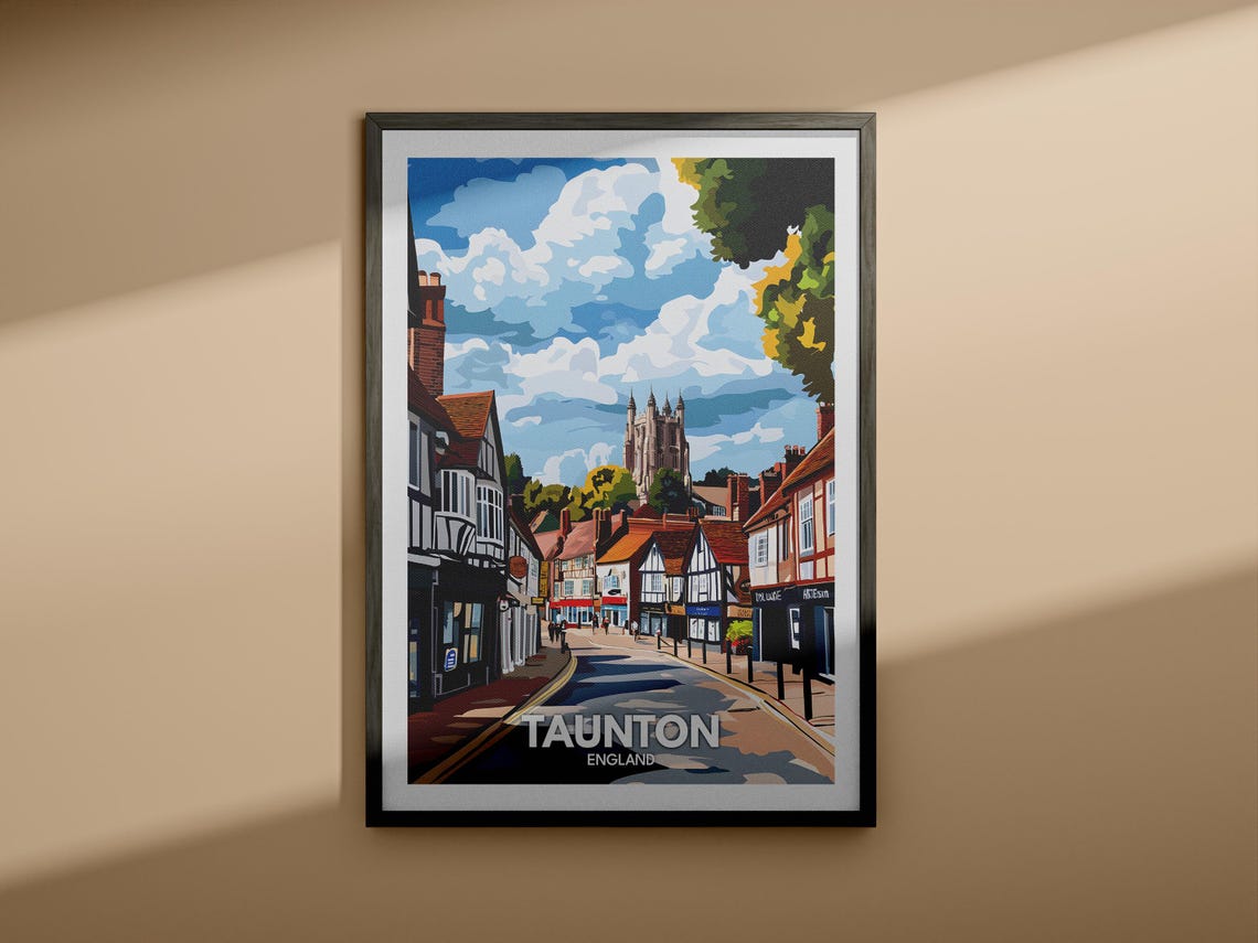 Taunton Travel Print England Taunton Travel Poster England Travel Poster United Kingdom Wall Art British Art Decor - Image 3