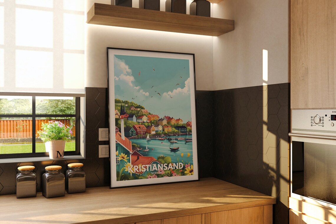 Kristiansand Print Norway Kristiansand Travel Poster Norway Travel Poster Norway Cityscape Wall Art Unique City Decor - Image 2