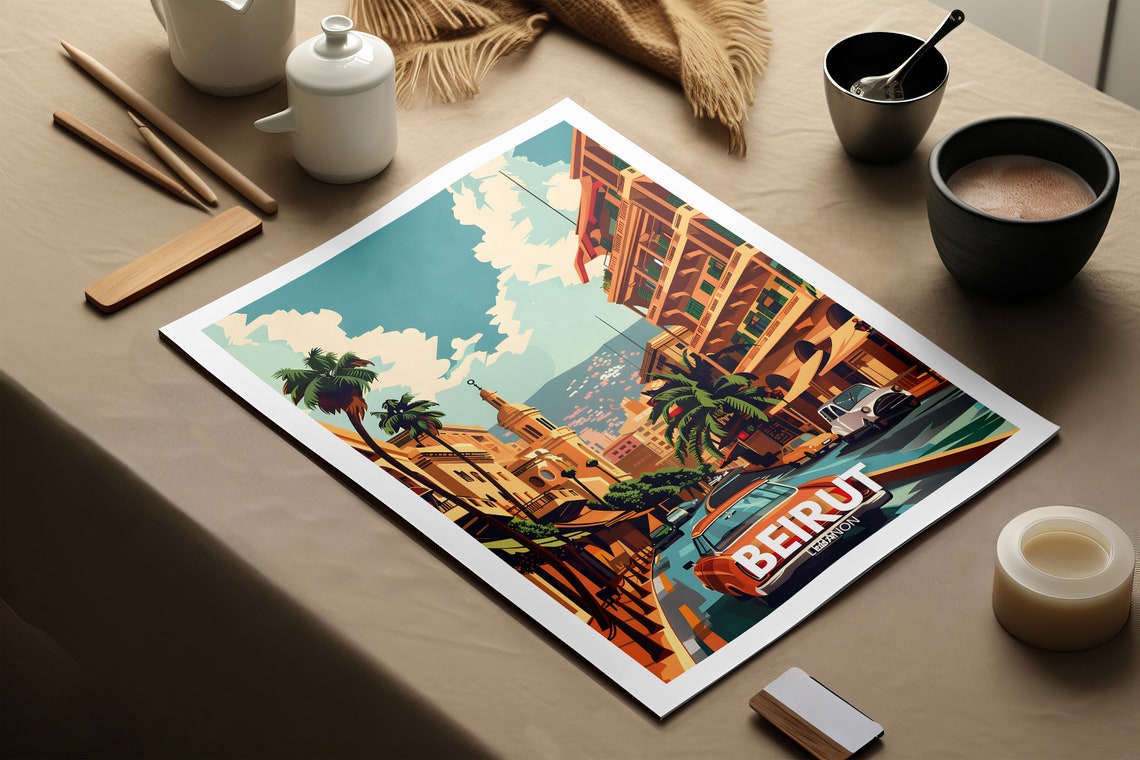 Beirut Travel Print Lebanon Beirut Travel Art Poster Lebanon Travel Poster Lebanon Cityscape Wall Art Unique City Art Decor - Image 3