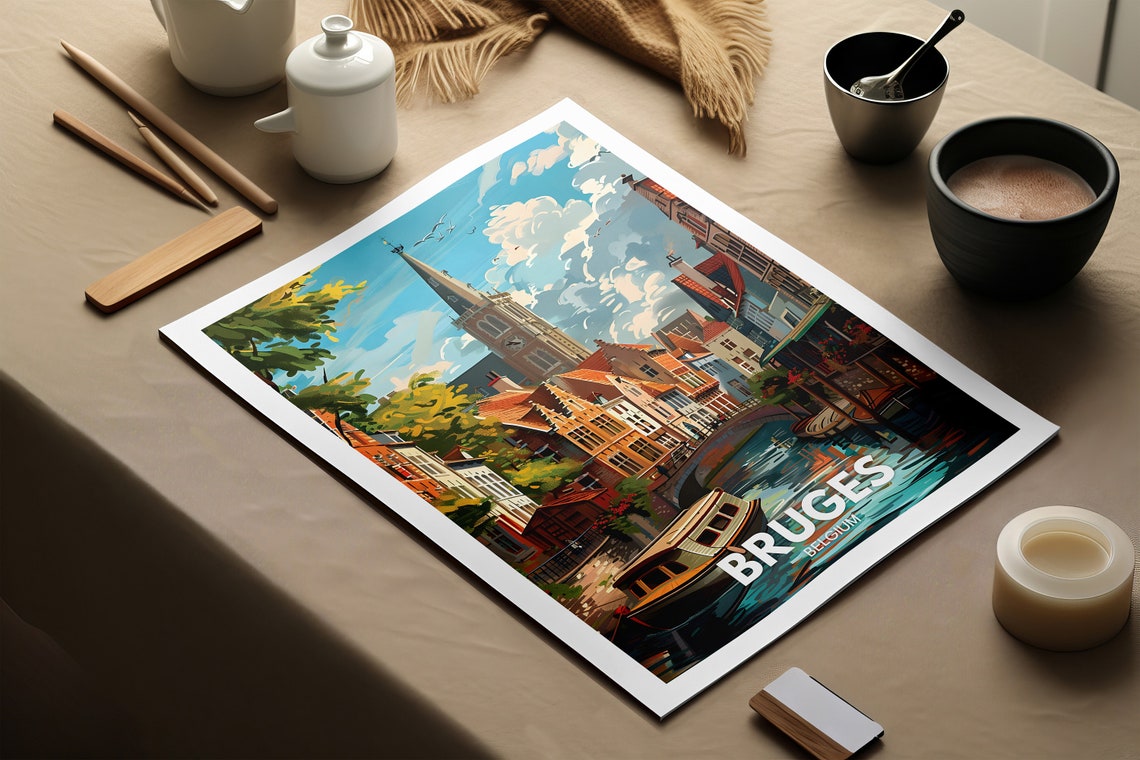 Bruges Travel Print Belgium Bruges Travel Poster Belgium Travel Poster Belgium Cityscape Wall Art Unique City Art Decor - Image 3
