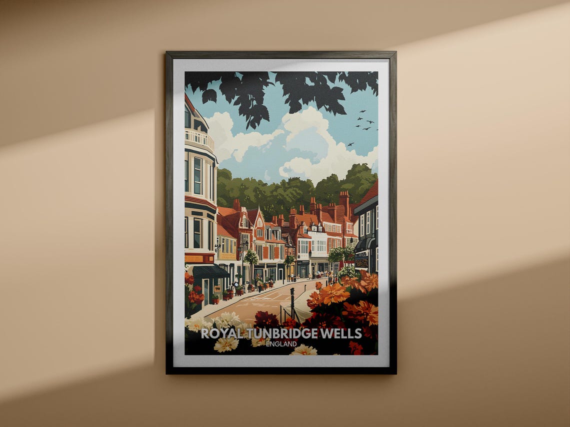 Royal Tunbridge Wells Travel Print England Royal Tunbridge Wells Travel Poster England Travel Poster United Kingdom Wall Art Decor - Image 3